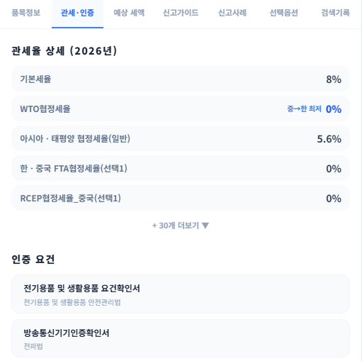 HS CODE AI 에이전트 화면